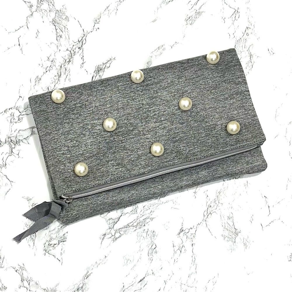 Stella & Dot The Madison Clutch Gray with large Pearls